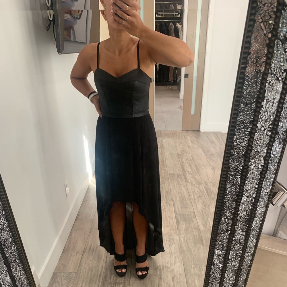 BCBG BLACK LEATHER STRAPPY SRESS HIGH LOW